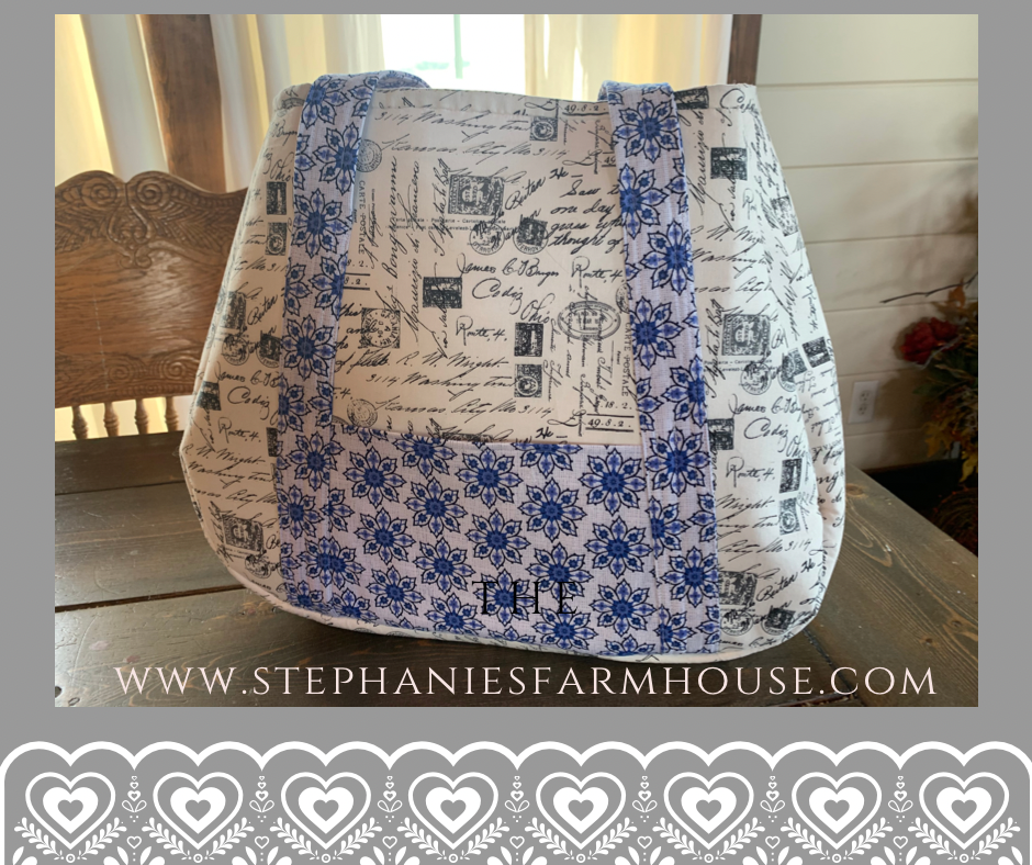 Blue and White handmade tote bag