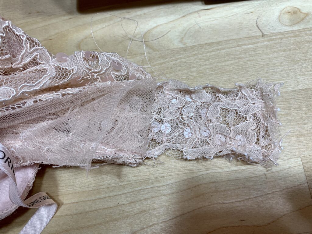 deconstructed lace and tulle wedding dress strap