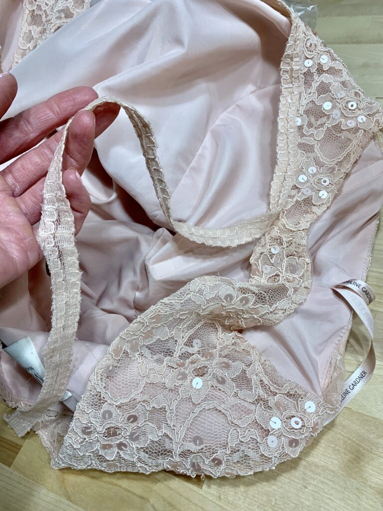 taking apart lace and tulle wedding dress straps