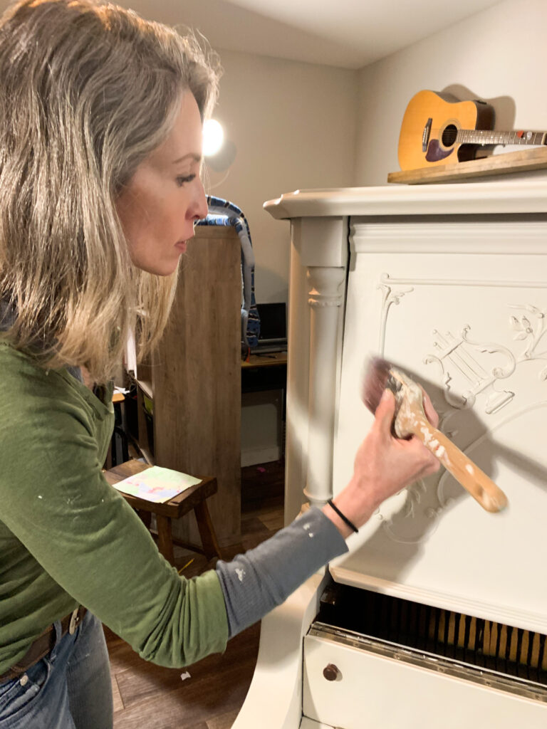 Stephanie Ray distressing detail on refurbished piano