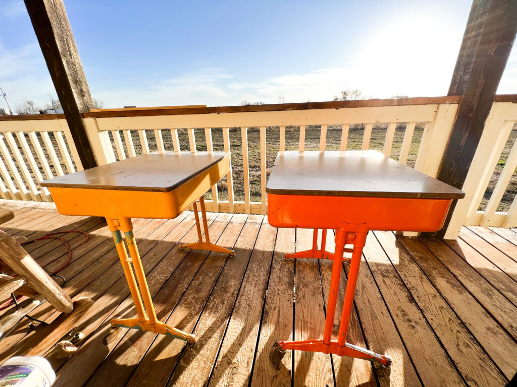 Old Metal School Desks