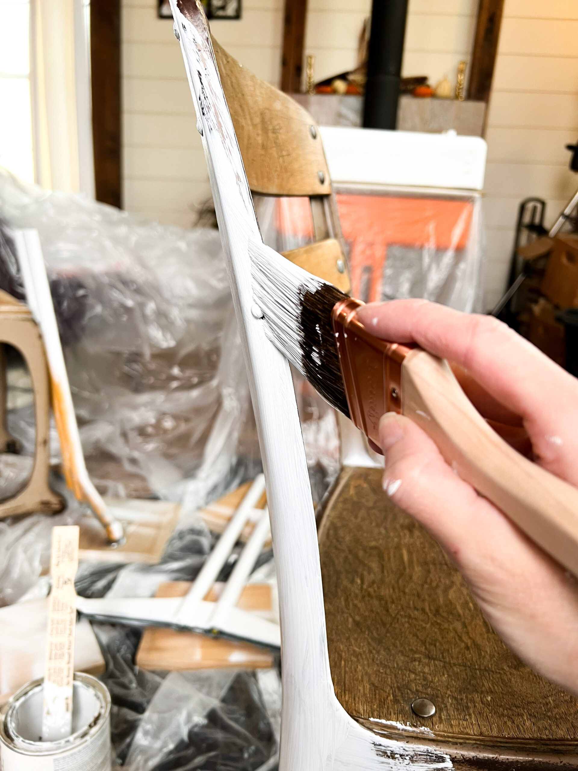 Painting metal on old metal school chair